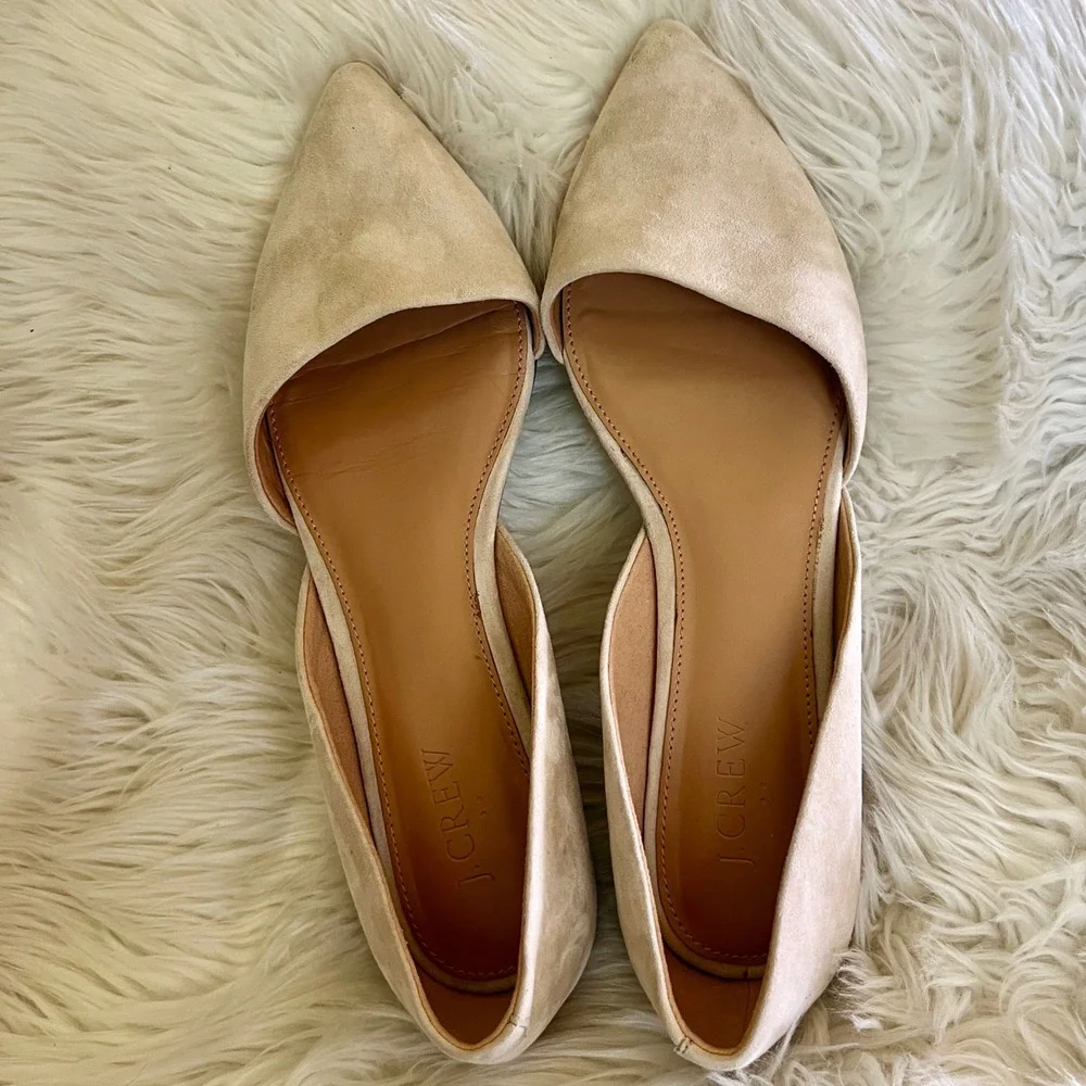 J.Crew Womens Suede d'Orsay Pointed Toe Flats Beige Sand Size 9